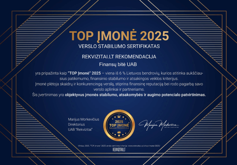 „TOP įmonės“ 2025 įvertinimas